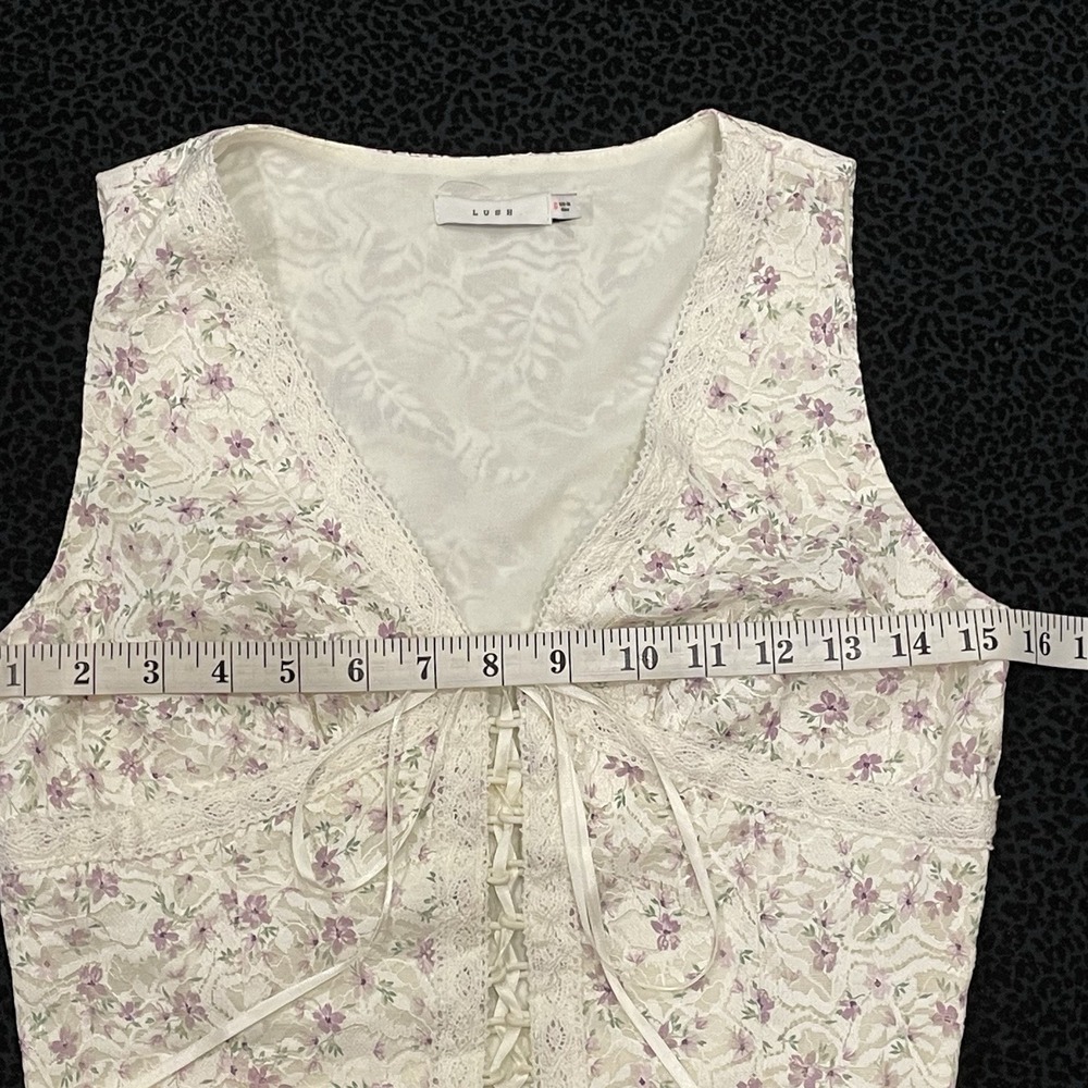 Y2K Babydoll Fairy Lace Floral Top Whimsical Small Festival Lace Up Front - Picture 5 of 8